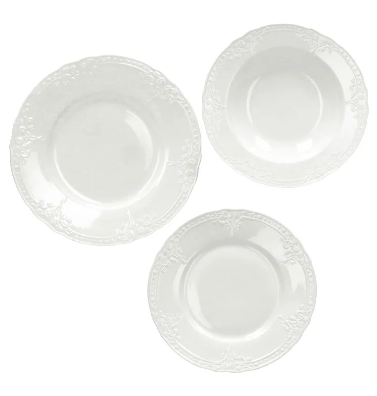 Set de 18 piezas de la colección Ricordi de Brandani, mostrando la vajilla italiana.