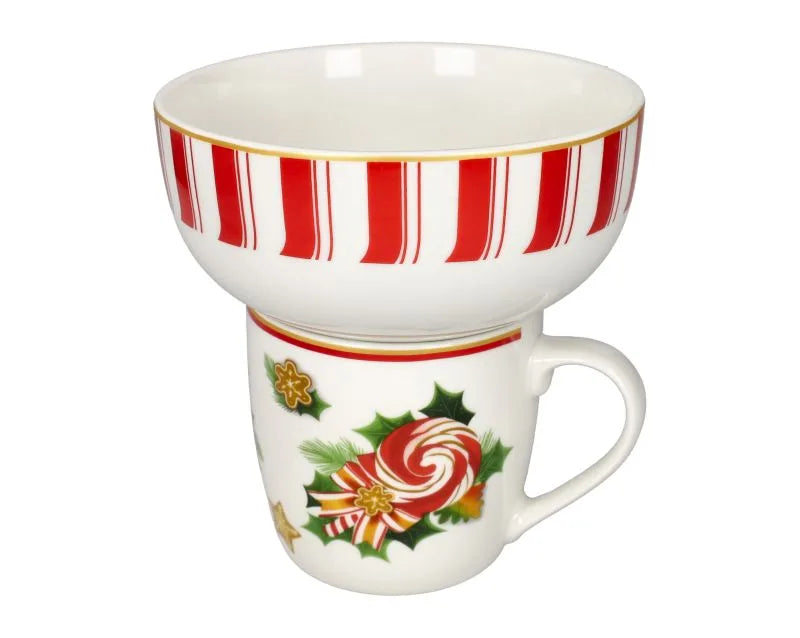 Set de 2 tazas con cuenco de cerámica blanca de la colección Le Chicche, con detalles decorativos.