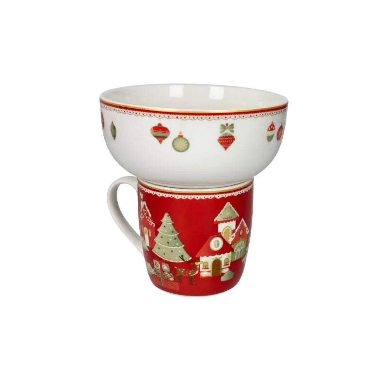 Set de 2 tazas con cuenco "Villaggio In Festa" en color blanco, diseño italiano.