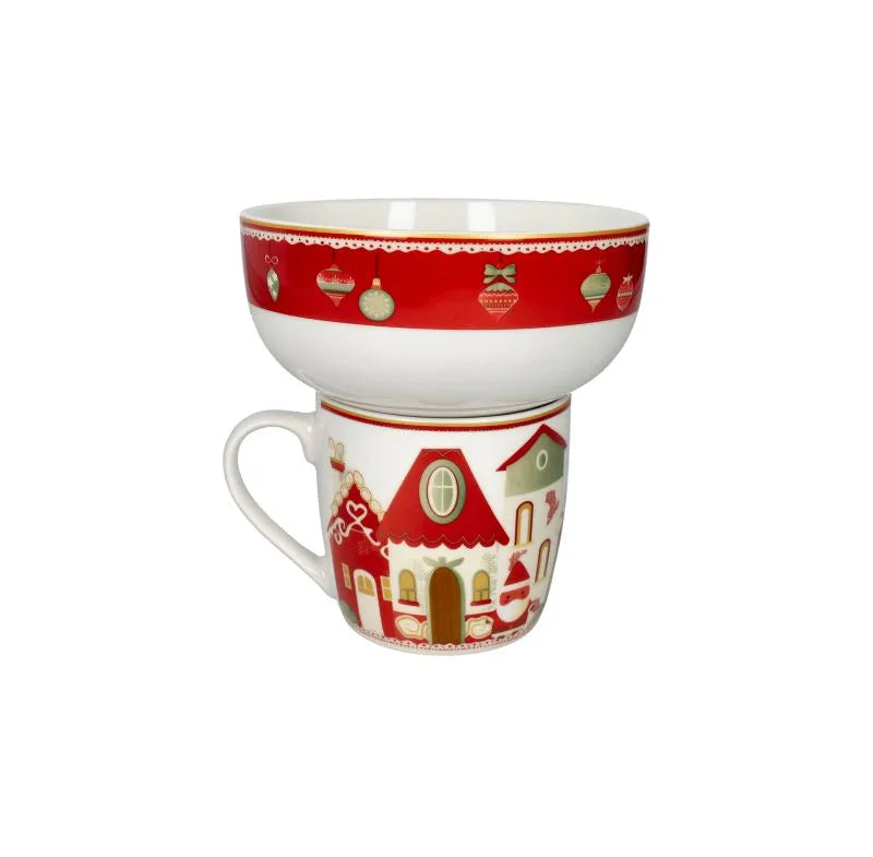 Set de 2 tazas "Villaggio In Festa" en color rojo, con diseño festivo italiano.
