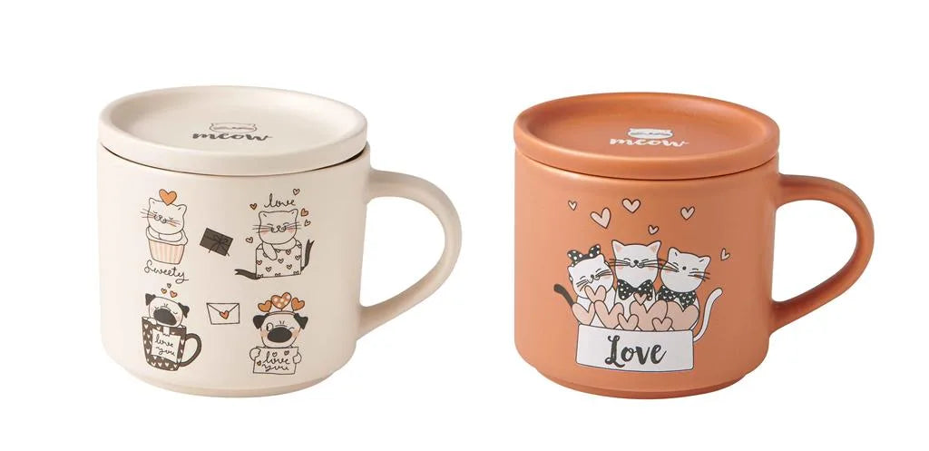 Set de 2 mugs GATTI en New Bone China, con un diseño de gatos.