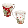 Set de 2 tazas "Villaggio In Festa" de cerámica con diseño navideño italiano.