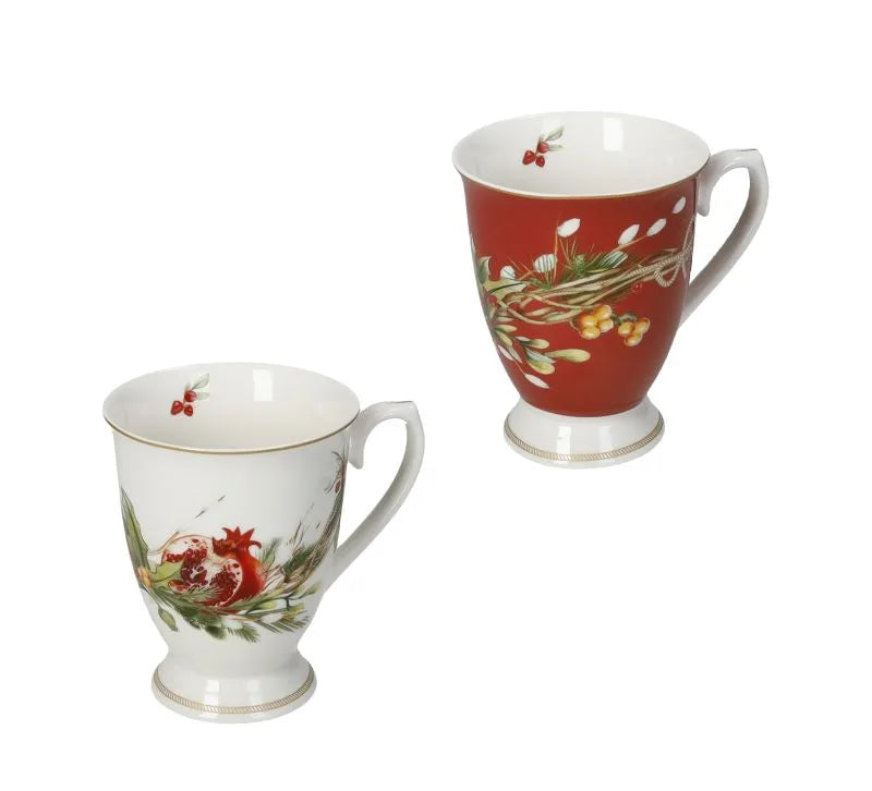 Set de 2 tazas Carol de cerámica con diseño italiano de Brandani Gift Group sobre fondo blanco.