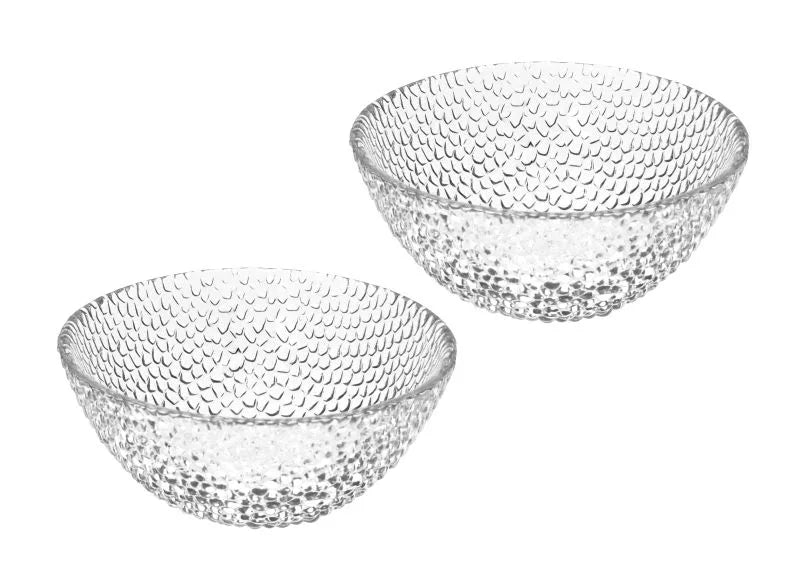 Set de 2 cuencos "Drop" transparentes de Brandani Gift Group, cada uno con un diámetro de 16 cm.