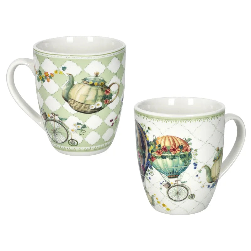 Set de 2 tazas de cerámica blanca de la colección Wonderland, cada una con un diseño distintivo y elegante.
