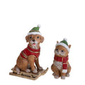 Set de dos piezas decorativas navideñas de Brandani Gift Group, una figura de perro y otra de gato, con detalles festivos.