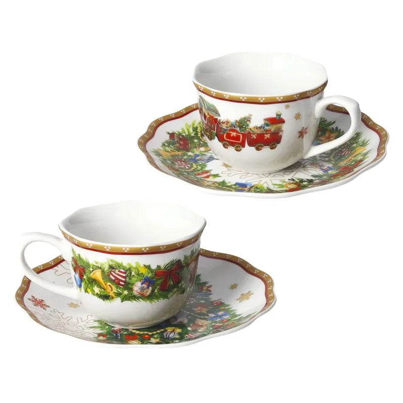 Set de 2 tazas y platos espresso de cerámica con diseño navideño de la colección Christmas.