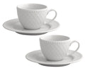 Set de 2 tazas de café de cerámica blanca con detalles dorados en relieve, modelo Burlesque de Brandani.