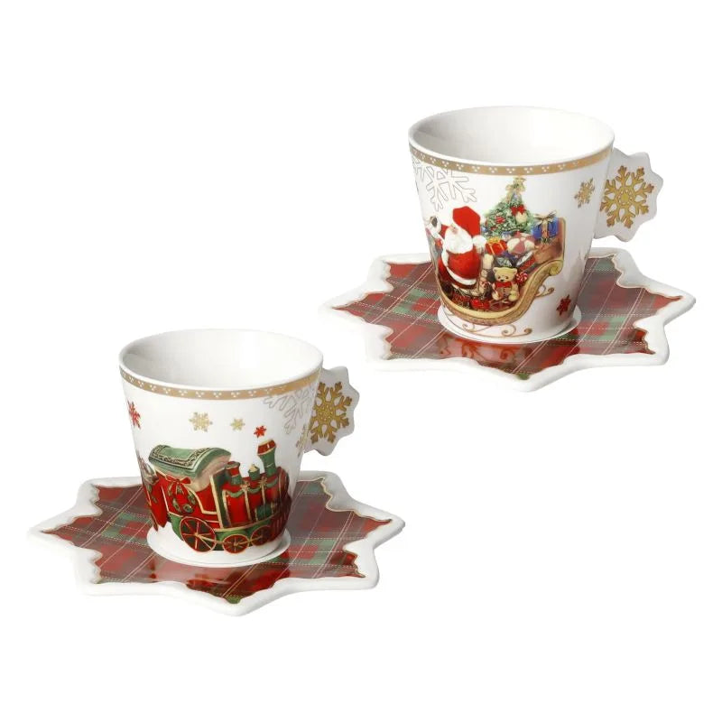 Set de 2 tazas de café con plato de la colección Christmas, Brandani Gift Group.