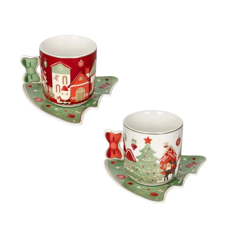 Set de 2 tazas de café con plato de la colección Villaggio In Festa, con diseño navideño italiano.