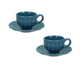 Packshot de un set de 2 tazas de café de cerámica azul, colección Calipso.
