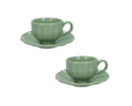 Packshot de un set de dos tazas de café modelo Calipso en color verde, con un diseño moderno y elegante.
