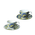 Set de 2 tazas de café Citrus Blu, con diseño de cítricos en color azul sobre cerámica blanca.