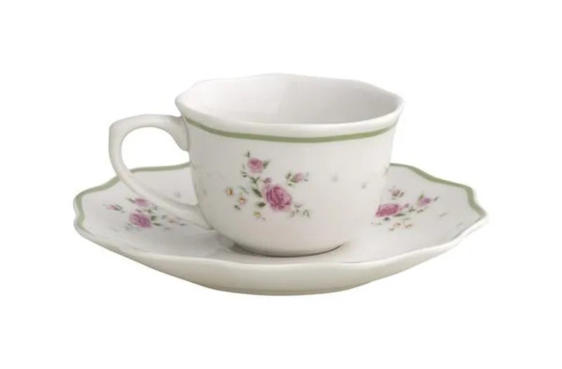 Set de 2 tazas de café Brandani Nonna Rosa en porcelana de color rosa.