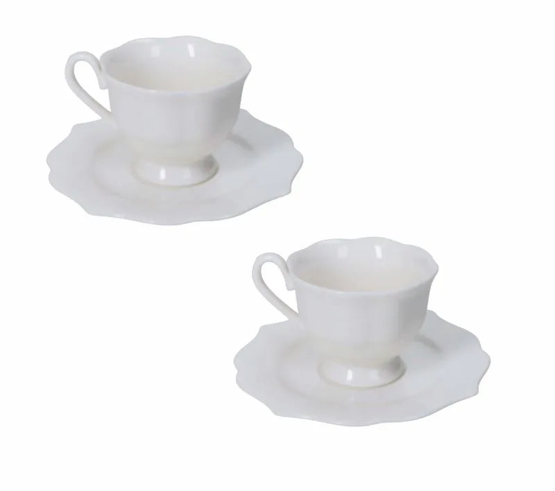 Set de 2 tazas de café Queen en porcelana new bone china blanca.