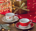 Set de 2 tazas de espresso con plato "Tempo Di Festa" de Brandani en cerámica blanca con detalles festivos.