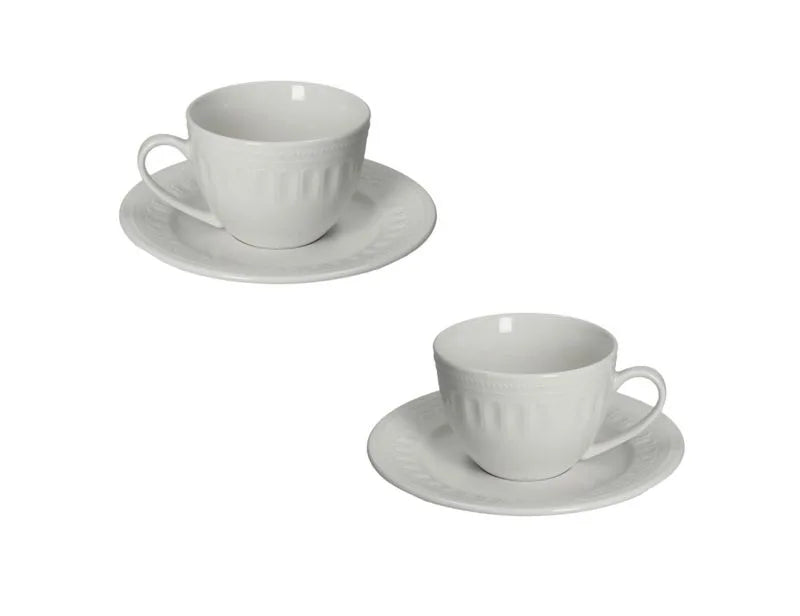 Set de 2 tazas de té Senzatempo en porcelana New Bone China blanca.