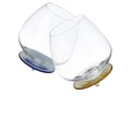 Set de 2 vasos basculantes en colores amarillo y azul, con base ligeramente inclinada.