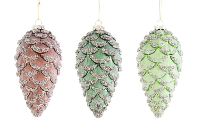 Set de 3 adornos para árbol de Navidad 'Le Pigne' de Brandani Gift Group, con diseño inspirado en piñas.