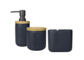Set de 3 accesorios para baño en color negro, mostrando un diseño moderno y funcional.