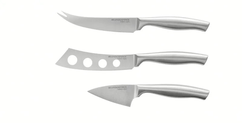 Set de 3 cuchillos para queso Brandani en acero inoxidable.
