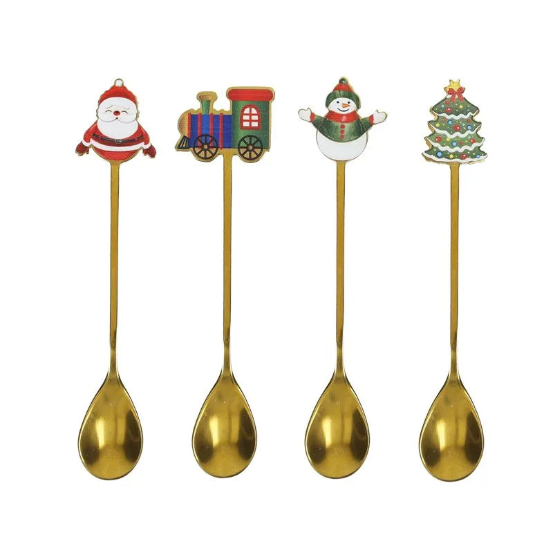 Set de 4 cucharas doradas de acero inoxidable, modelo Natale de Brandani Gift Group.