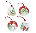 Set de 4 posavasos redondos de cerámica blanca con motivos navideños de la colección Racconti de Brandani.