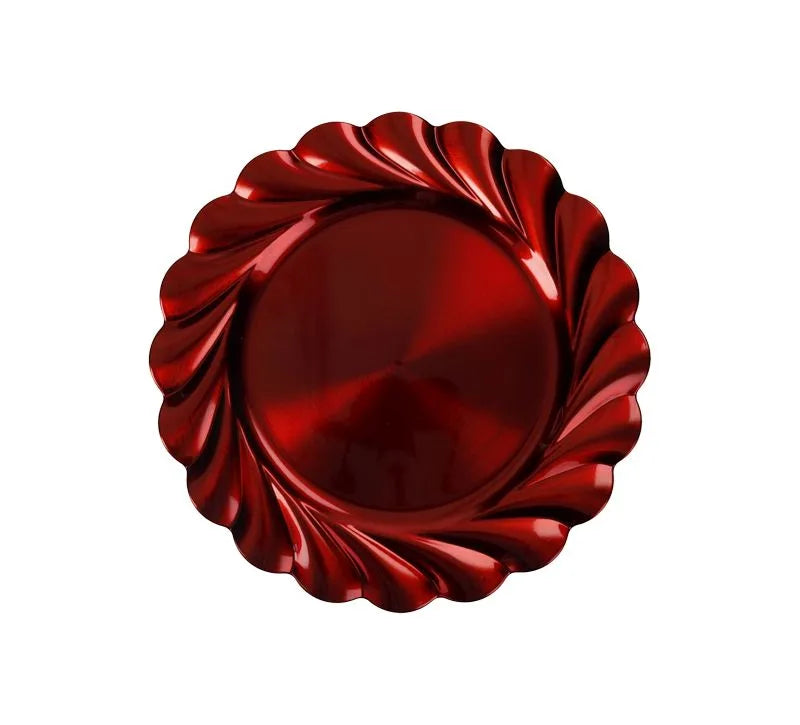 Set de 4 bajoplatos de cerámica en color rojo con diseño ondulado, marca Brandani Gift Group.