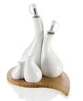 Set de 4 piezas de porcelana con soporte de bambú.