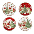 Set de 4 platos de postre de cerámica blanca con diseño navideño de un pueblo nevado, colección Villaggio In Festa.