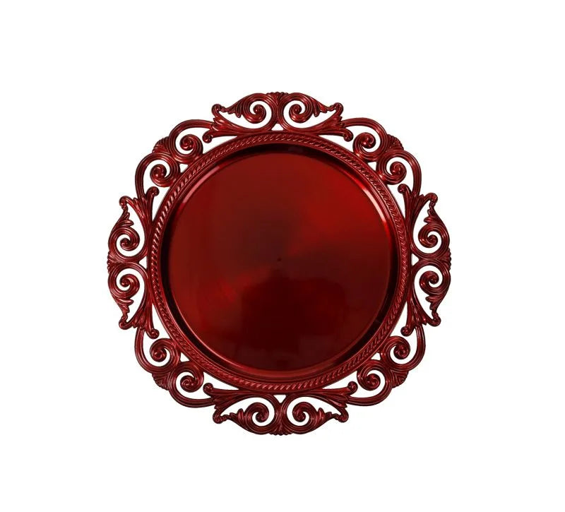 Set de 4 platos base Fregio Rojo, con un diseño distintivo y acabado en color rojo vibrante.