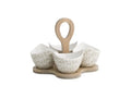 Set de 4 entremeseras Rizo de Hada, cada una con base de bambú natural y cuenco de porcelana.