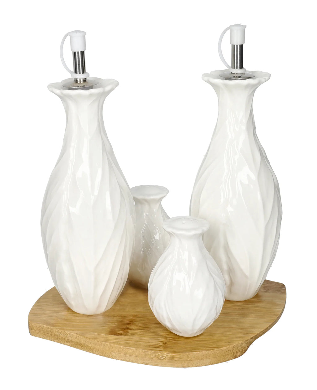 Set de 4 piezas Foglia Vegan en color blanco, compuesto por una bandeja y cuatro cuencos individuales.