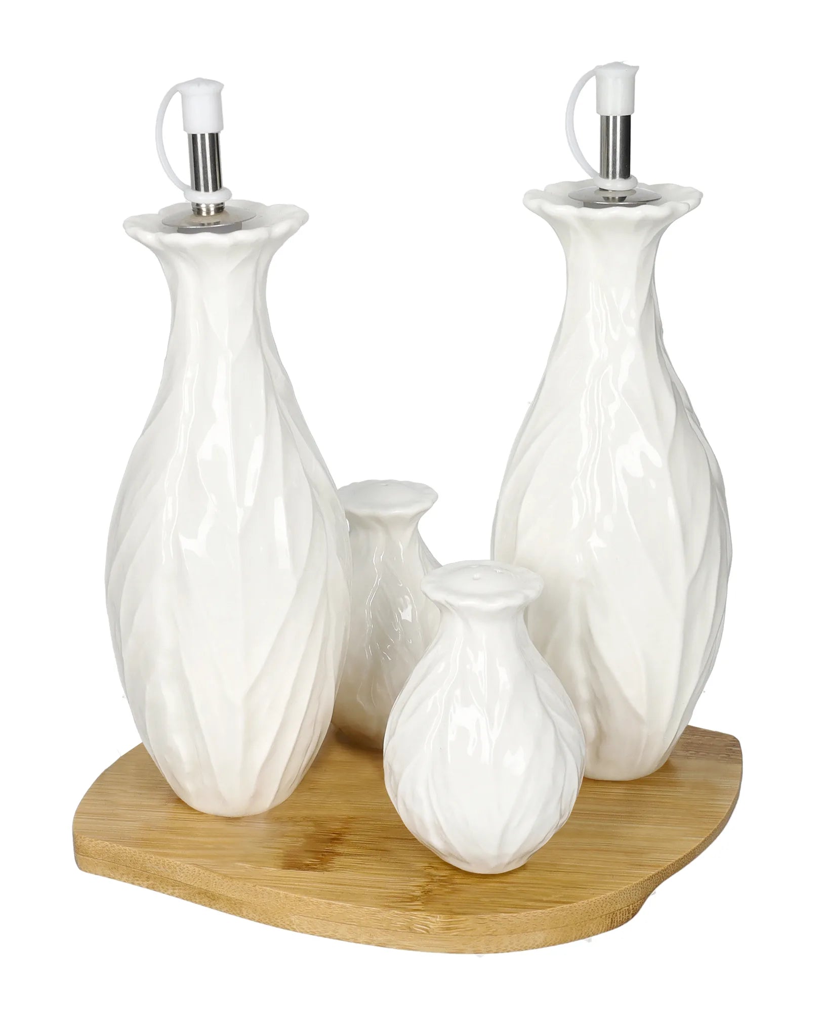 Set de 4 piezas Foglia Vegan en color blanco, compuesto por una bandeja y cuatro cuencos individuales.