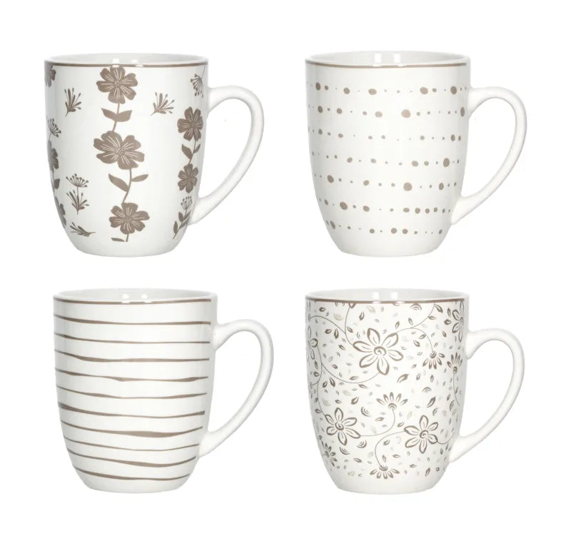 Set de 4 tazas de cerámica color topo modelo Loto Tortora de Brandani.