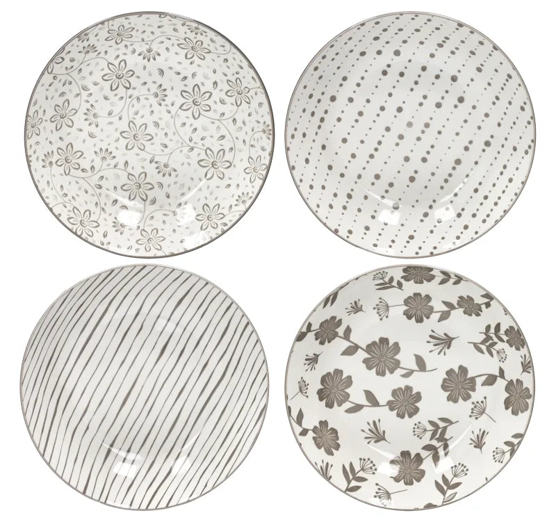 Set de 4 platos hondos de cerámica Loto Tortora, diámetro 20 cm, con diseño sutil en tono topo.