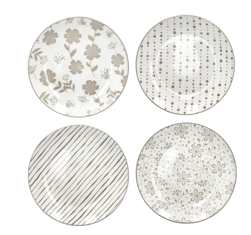 Set de 4 platos de postre Brandani Loto Tortora de 19 cm de diámetro, color topo.