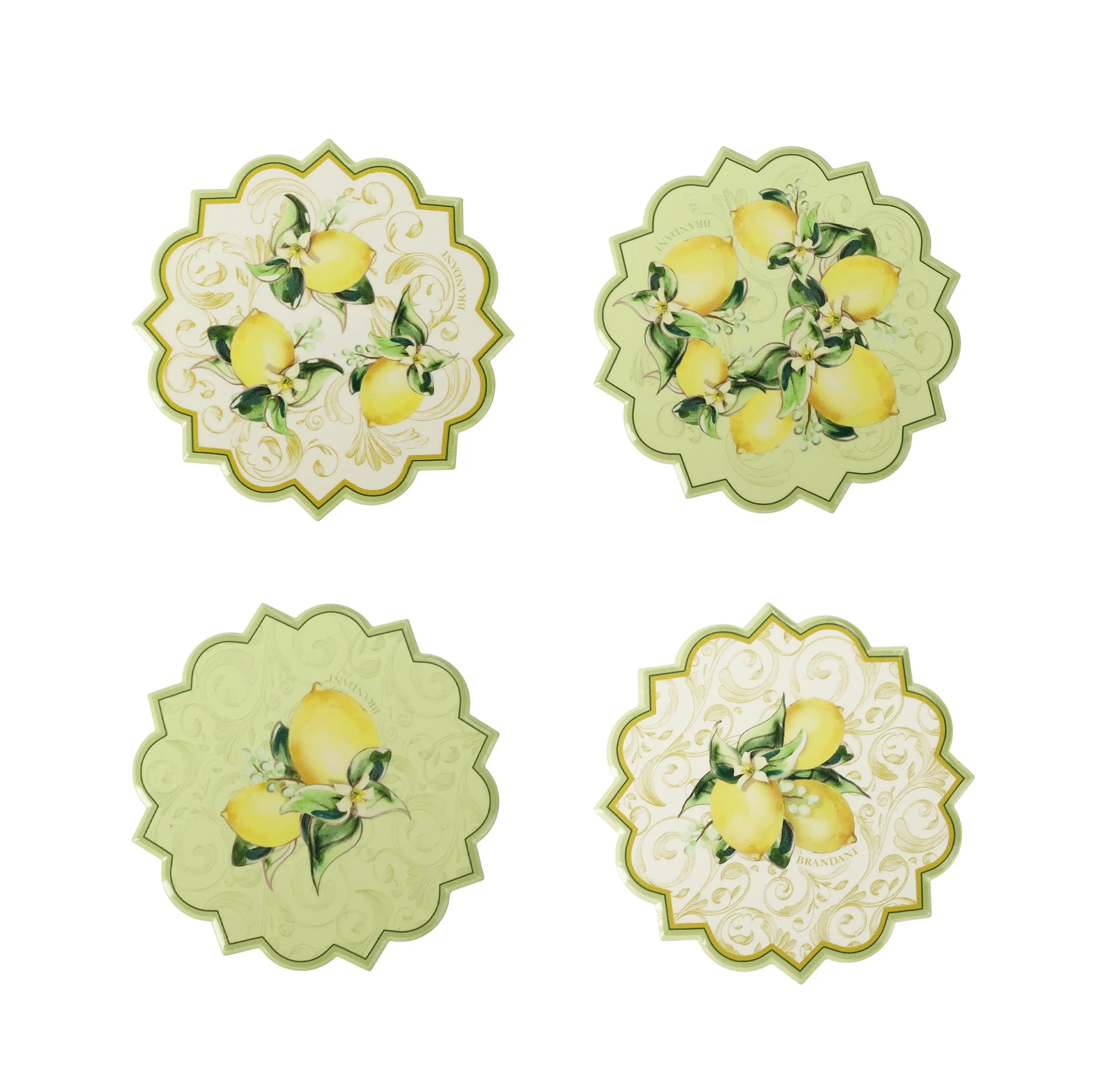 Set de 4 posavasos de cerámica y corcho con diseño de limones.