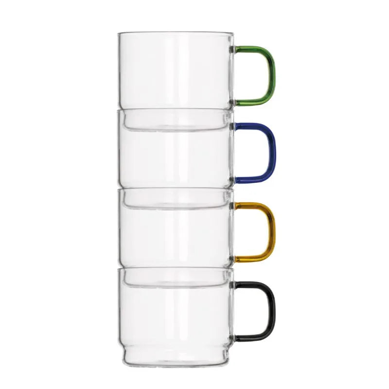 Set de 4 tazas Bridge de 9 cm con diferentes colores, fabricadas en vidrio borosilicato.
