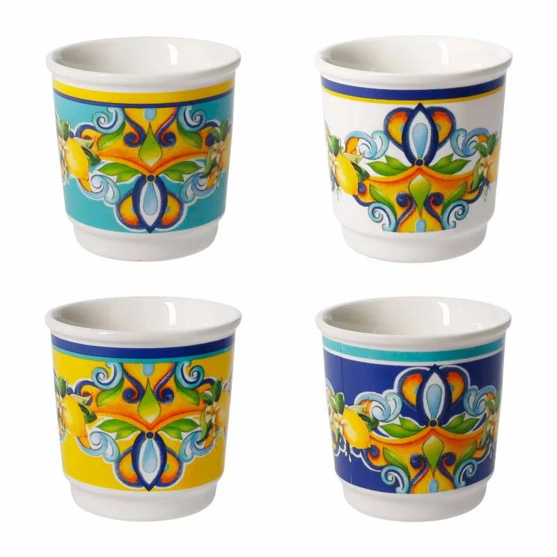 Set de 4 vasitos Brandani Citrus en New Bone China con colores surtidos.
