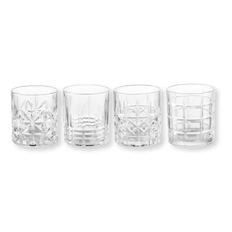 Set de 4 vasos de cristal surtidos con diseño variado, Brandani Gift Group.
