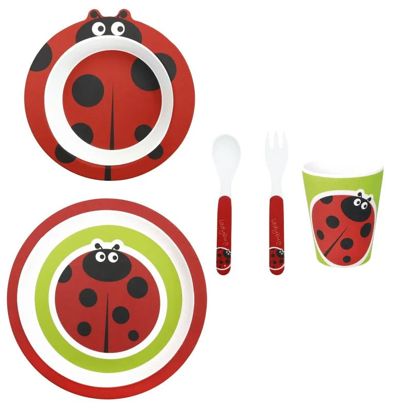 Set de 5 piezas en melamina con diseño Baby Mariquita de Brandani Gift Group.