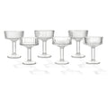Packshot de un set de seis copas de cristal, cada una con un diseño decorativo sutil y diferente.