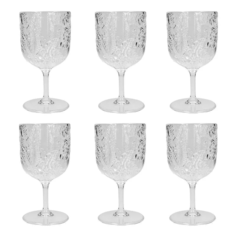 Set de 6 copas de acrílico transparente con diseño Tropical.