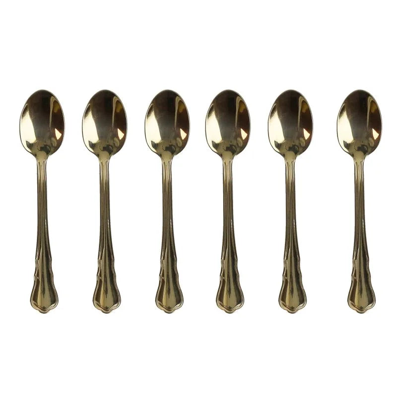 Set de 6 cucharitas moka "Imperial" con diseño elegante sobre fondo blanco.