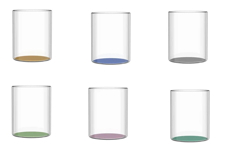 Set de 6 vasos Brandani con diseño italiano y colores surtidos variados.