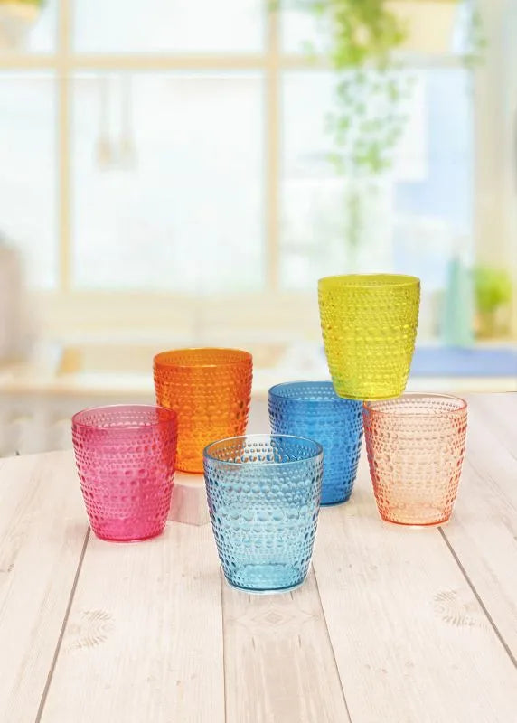Set de 6 vasos de cristal de colores surtidos, modelo Brio.