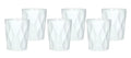 Pack de 6 vasos blancos de diseño Diamante, presentados juntos sobre fondo blanco.