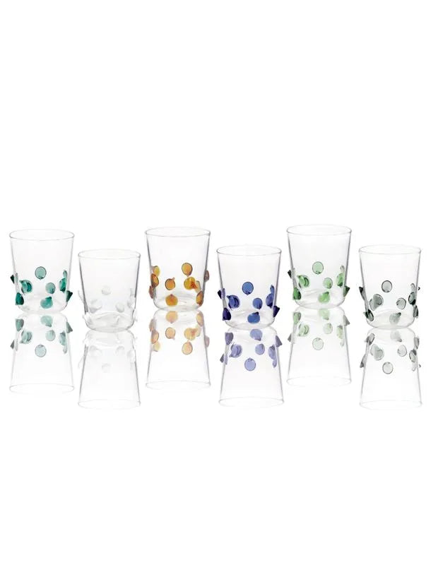 Set de 6 vasos Ginevrine de Brandani con diferentes colores surtidos.