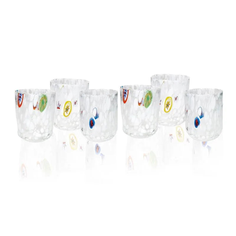 Set de 6 vasos de vidrio en color blanco, modelo Pavone de Brandani Gift Group.